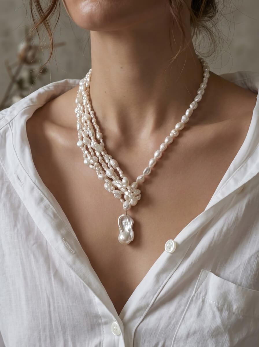 The Serpentine Tide Handcrafted Baroque Pearl Lariat Necklace