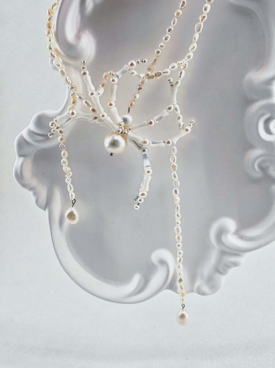 The Enchanted Spider – Handcrafted Baroque Pearl Halloween Statement Choker