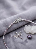 Handmade natural light purple pearl silver starry sky necklace