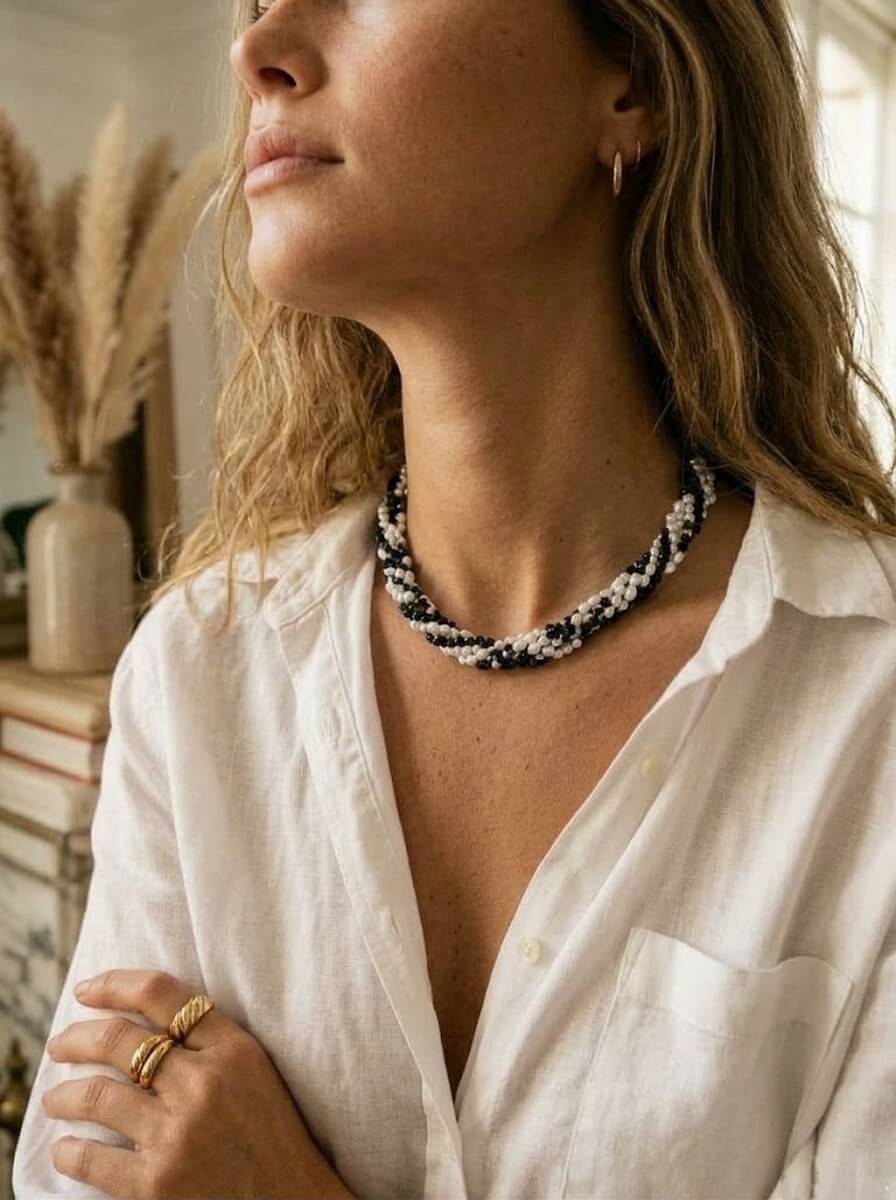 Midnight Baroque Choker – Handcrafted Natural Pearl & Black Spinel Statement Necklace