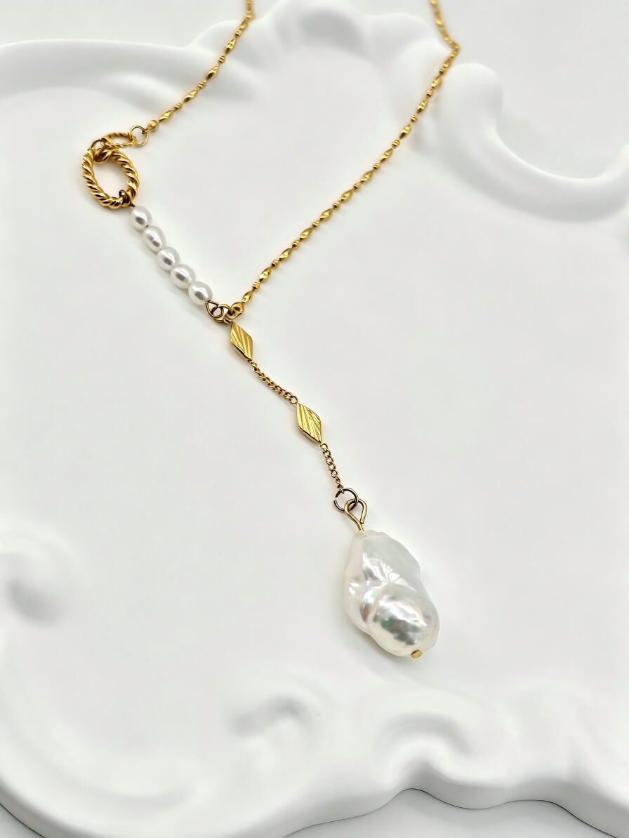 Liquid Moonlight Handcrafted Baroque Pearl Lariat Necklace
