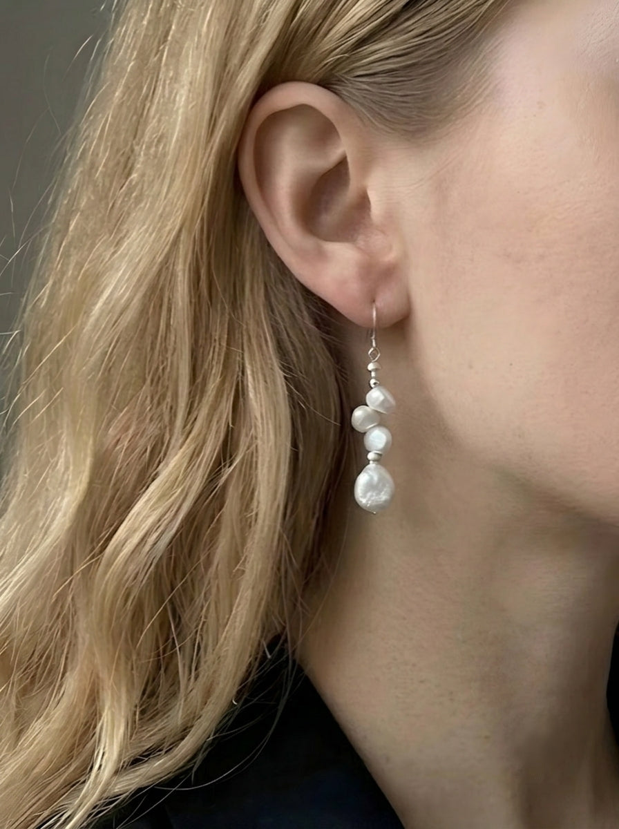 Ocean’s Whisper Handcrafted Baroque Pearl Drop Earrings in Sterling Silver
