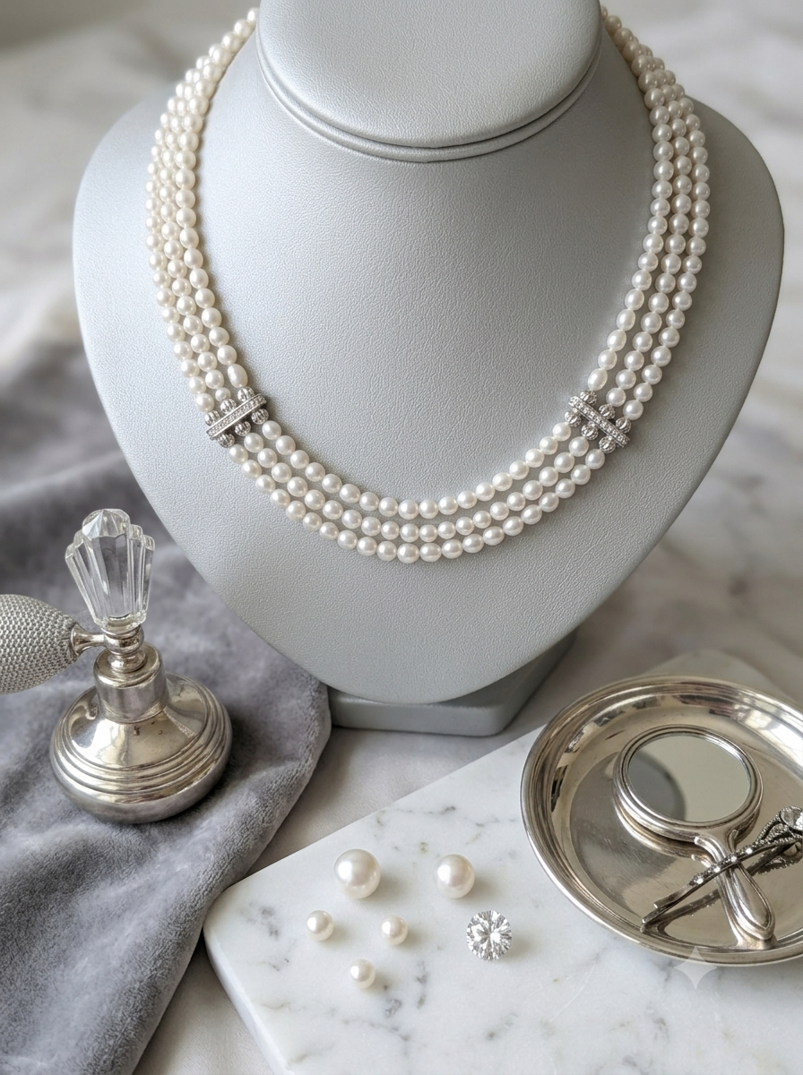 Genevieve Three-Strand Handcrafted Natural Freshwater Pearl Choker NecklaceOption