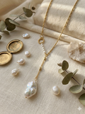 Liquid Moonlight Handcrafted Baroque Pearl Lariat Necklace