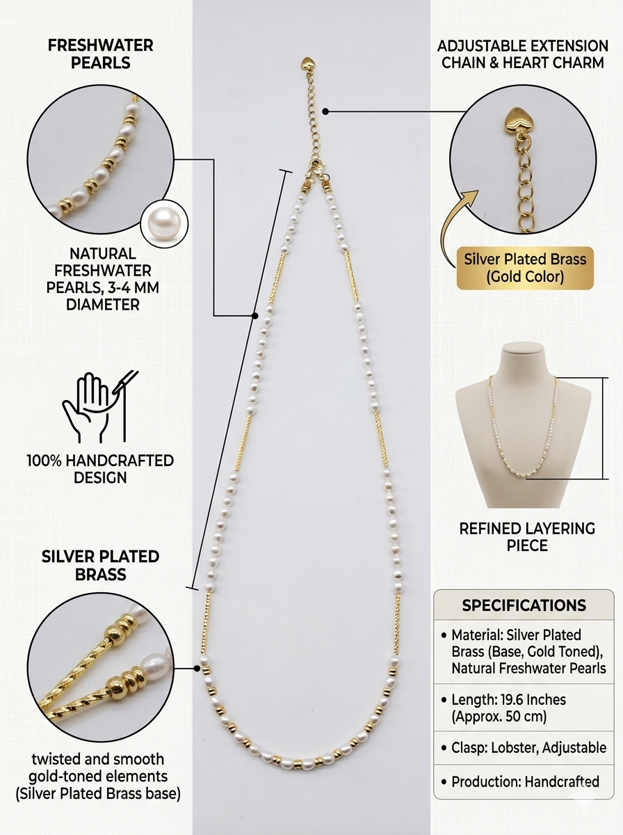 Delicate Freshwater Pearl & Twisted Gold Bead Choker Necklace