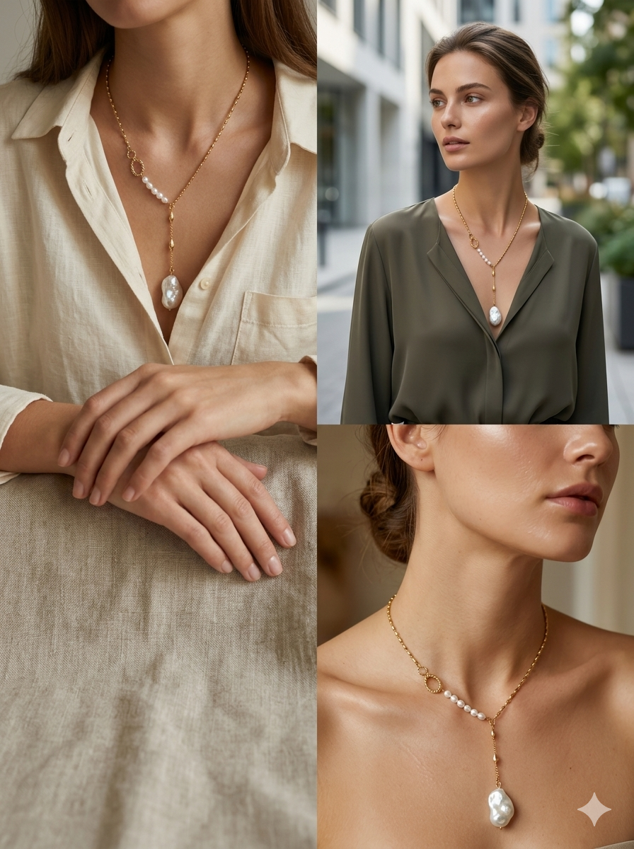 Liquid Moonlight Handcrafted Baroque Pearl Lariat Necklace