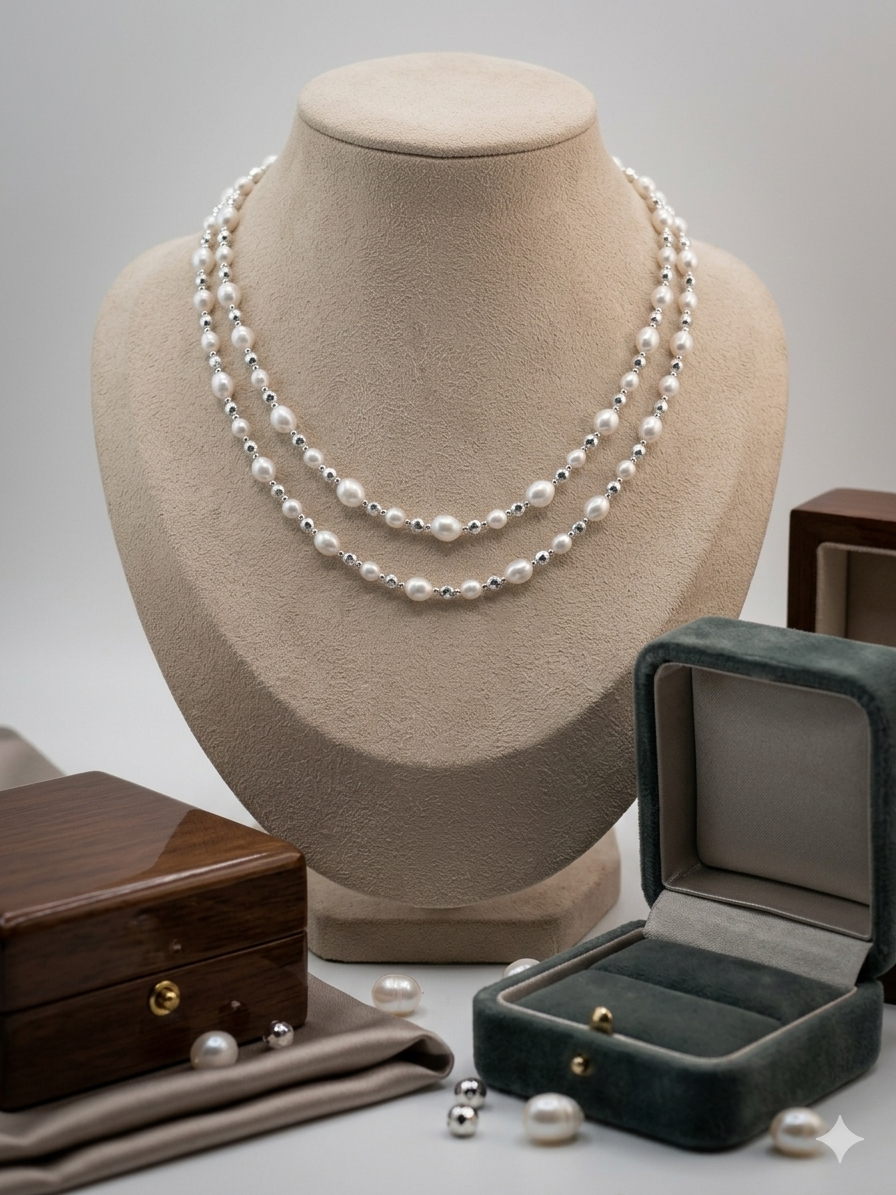 "Moonlit Echo" Hand-Linked Pearl Necklace