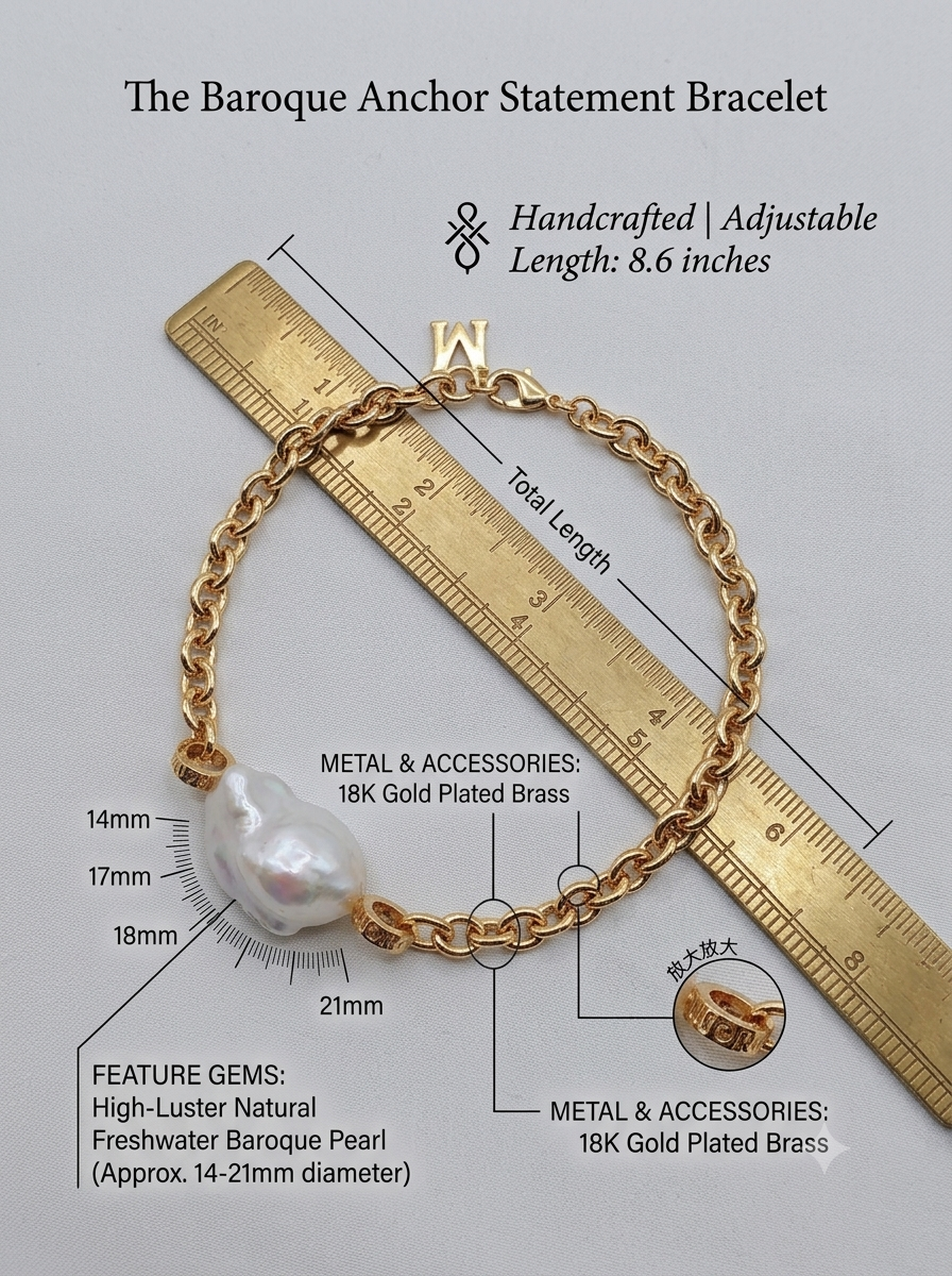 Anchored Lustre Handcrafted Statement Pearl Bracelet