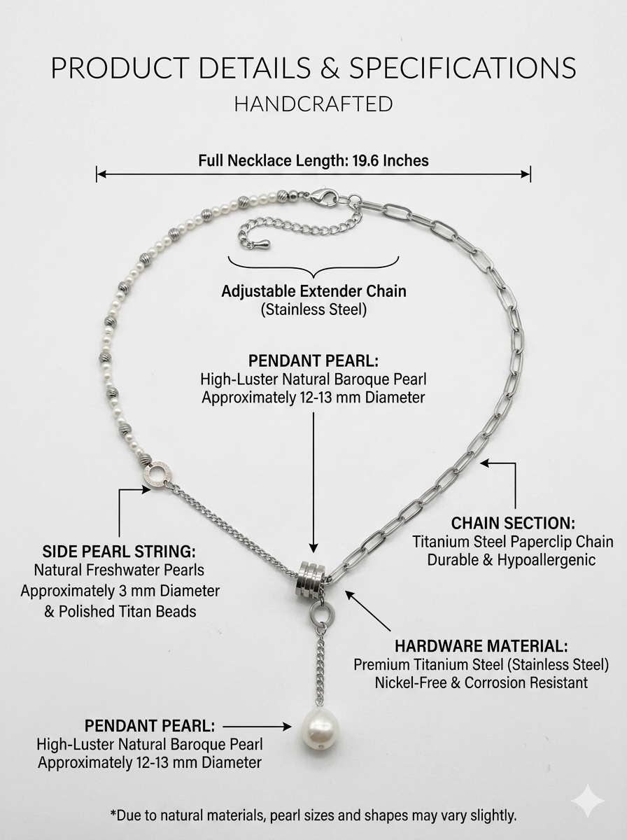 Echoes of the Sea • Asymmetric Baroque Pearl & Paperclip Chain Handmade Necklace