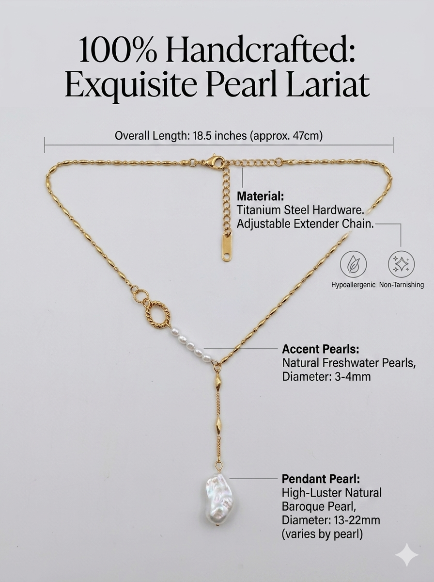 Liquid Moonlight Handcrafted Baroque Pearl Lariat Necklace