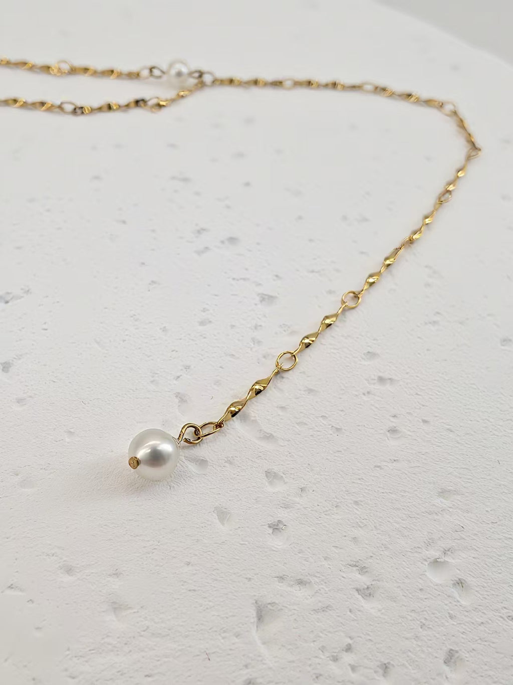 Elysian Pearl & Shimmer Chain Handcrafted Lariat Necklace