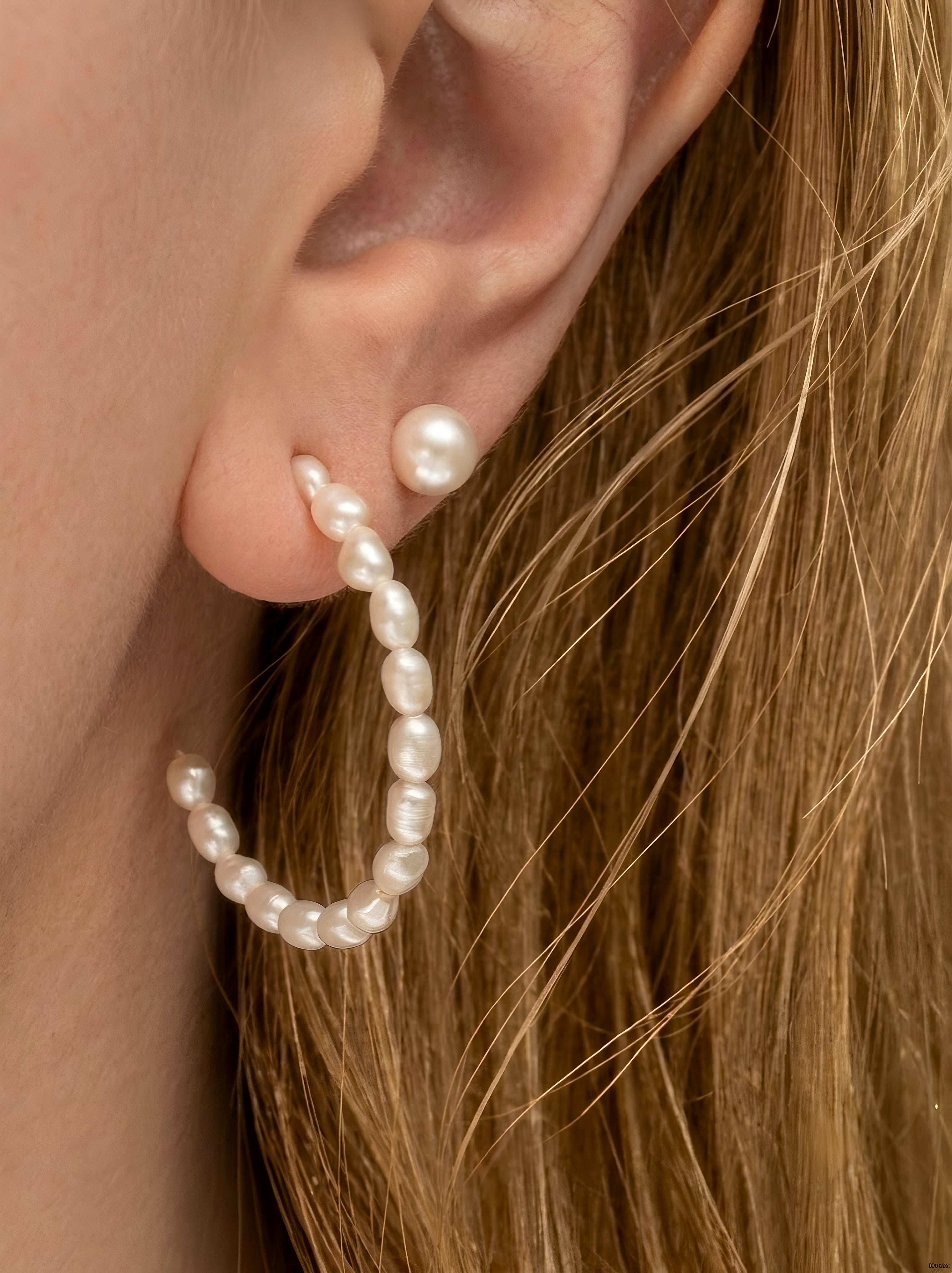 The Luminous Halo | Handcrafted Freshwater Pearl Open Hoop Earrings
