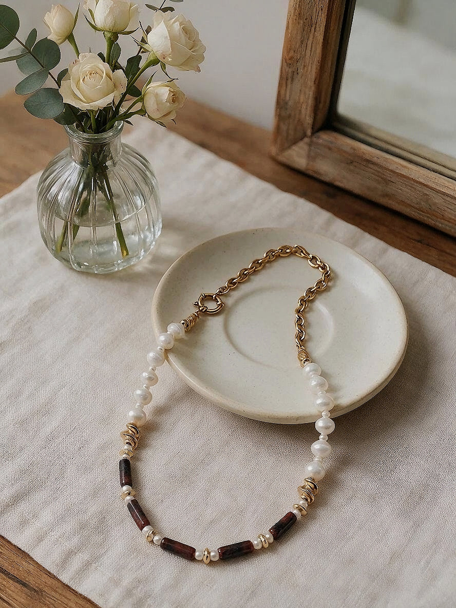 Echoes of Earth Handcrafted Baroque Pearl & Asymmetric Chain Necklace
