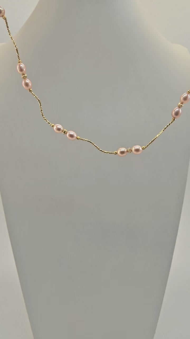 Aurelia Pink Freshwater Pearl Necklace with Vintage Bow Clasp
