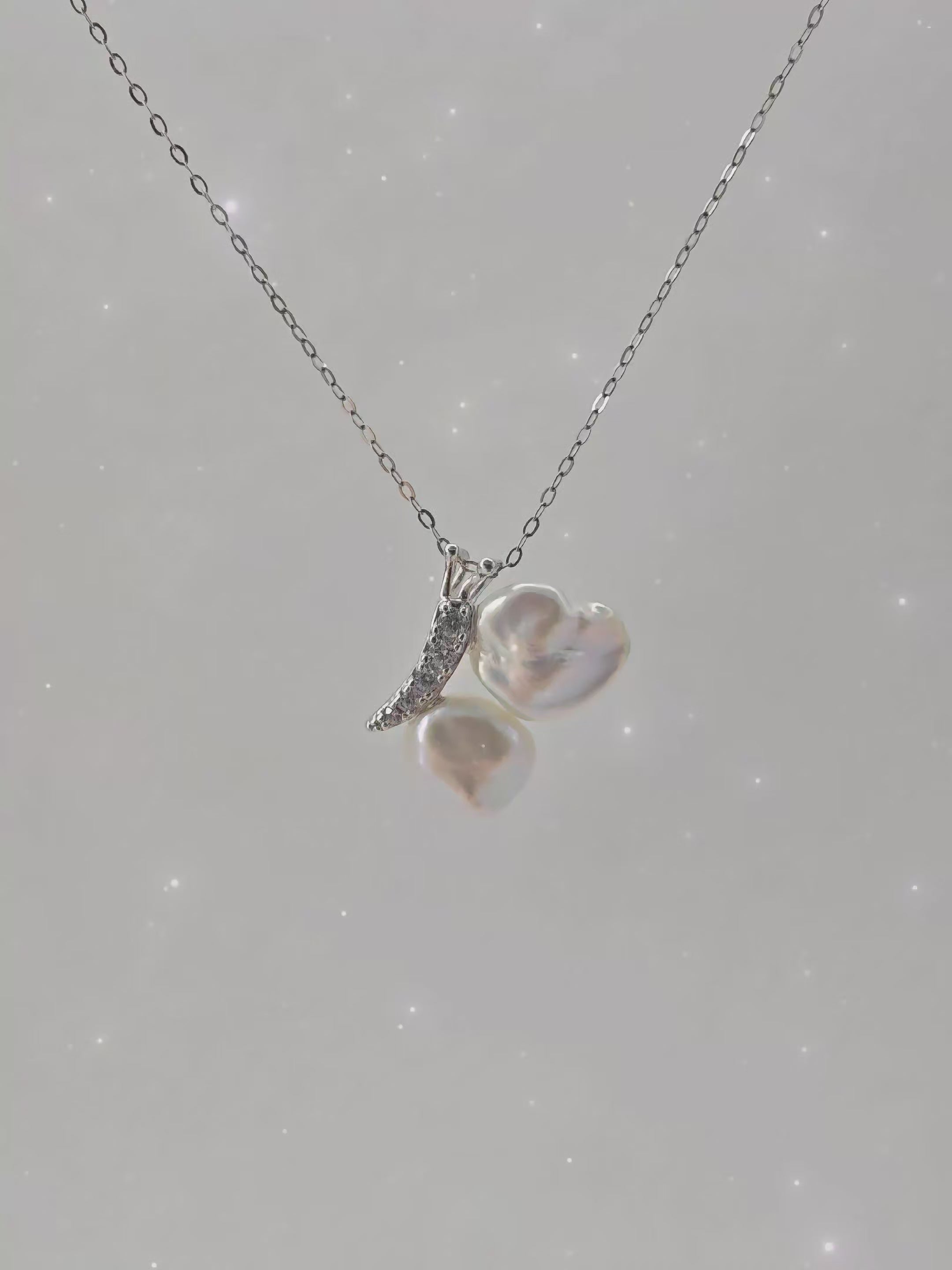 Handcrafted French Vintage Baroque Pearl Double Pendant Necklace - Sterling Silver Cherry Blossom Drop Choker