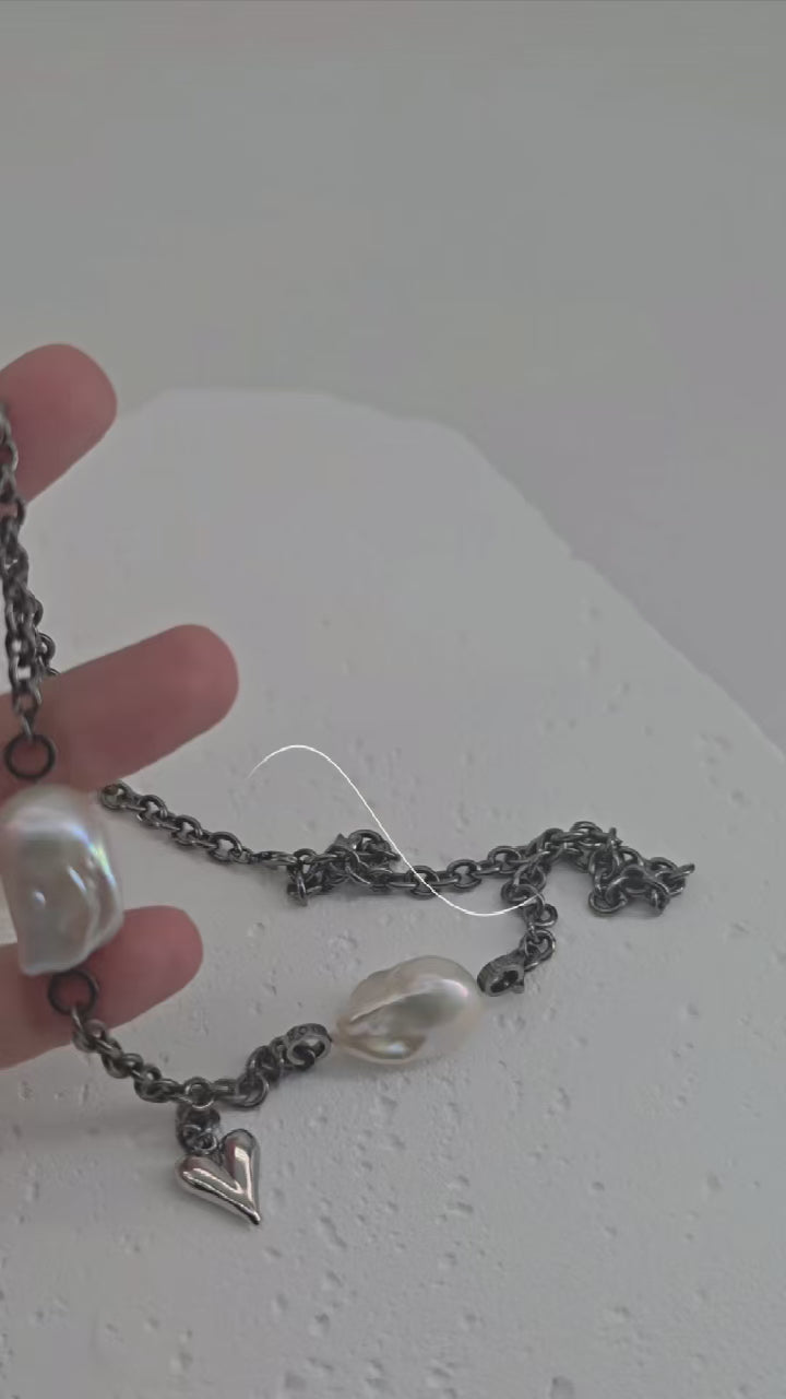 Handcrafted Baroque Pearl & Industrial Chain Choker