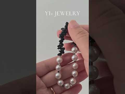 Echoes of Earth Handmade Pearl & Black Tourmaline Chip Bracelet