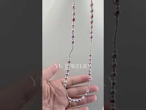Handmade natural light purple pearl silver starry sky necklace