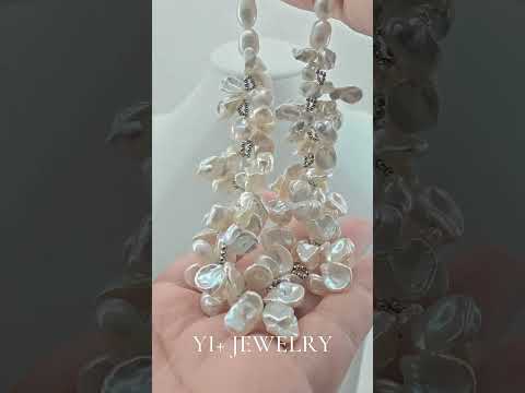 The "Ocean’s Whisper" Handmade Barque Pearl Cluster Necklace with Feather Clasp