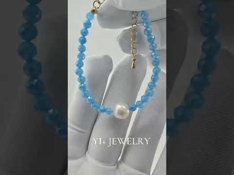 Ocean Tear | Handmade Blue Zircon & Natural Freshwater Pearl Bracelet
